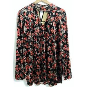 Suzanne Betro Black Floral Velvet Tunic Top Women’s Size L Whimsygoth Romantic